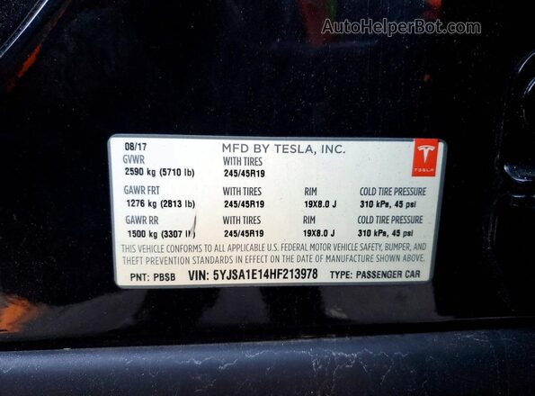 5YJSA1E14HF213978 2017 TESLA MODEL Black Вид підкапотного простору