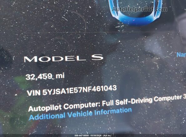 5YJSA1E57NF461043 2022 TESLA MODEL S Синий Вид задних сидений