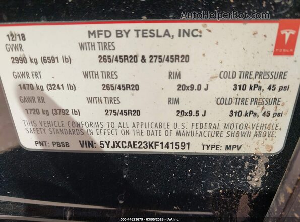 5YJXCAE23KF141591 2019 TESLA MODEL X Черный Вид подкапотного пространства