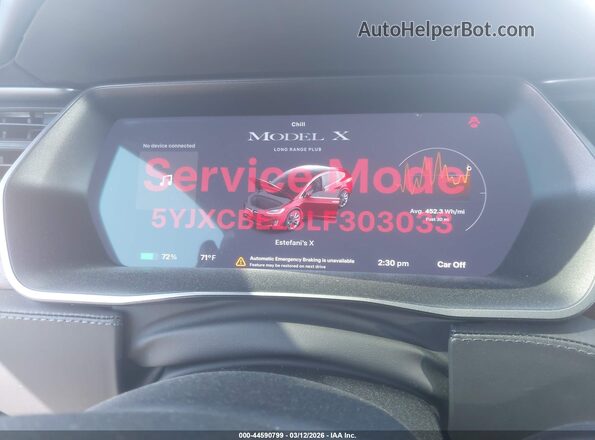 5YJXCBE23LF303033 2020 TESLA MODEL X Maroon Widok tylnych siedzeń