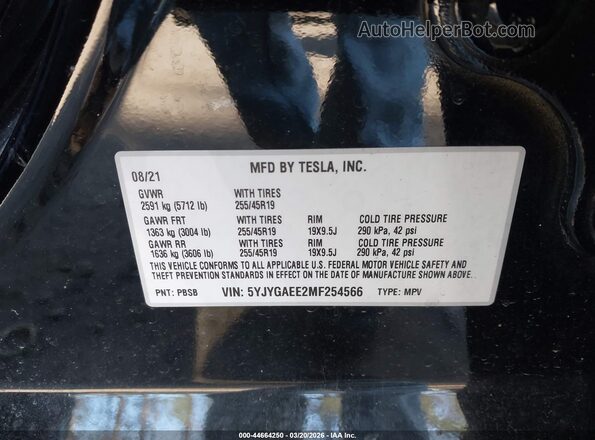 5YJYGAEE2MF254566 2021 TESLA MODEL Y Black Engine compartment view