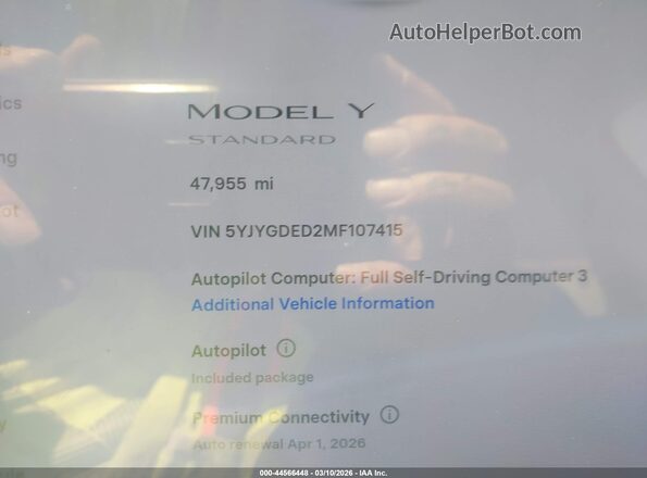 5YJYGDED2MF107415 2021 TESLA MODEL Y White უკანა სავარძლების ხედი