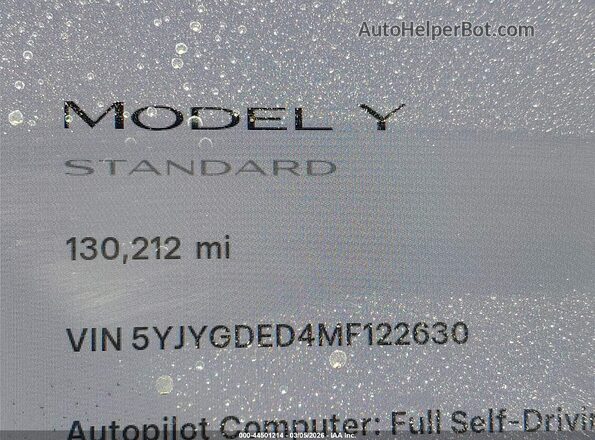 5YJYGDED4MF122630 2021 TESLA MODEL Y White Widok wnętrza 360 stopni