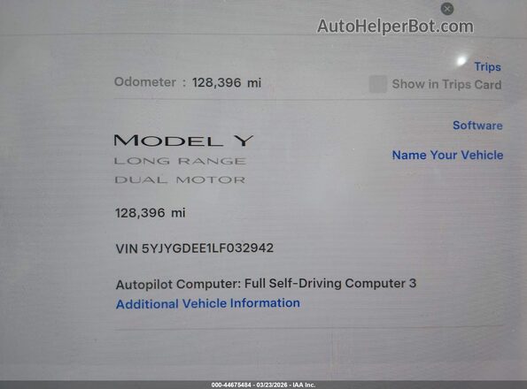 5YJYGDEE1LF032942 2020 TESLA MODEL Y Blue Vista de los asientos traseros
