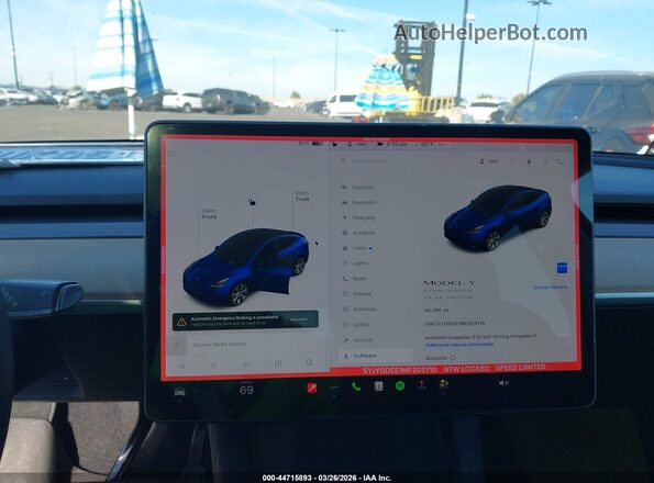 5YJYGDEE1MF203710 2021 TESLA MODEL Y Blue Հետևի նստատեղերի տեսք