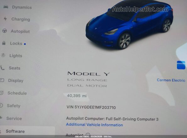 5YJYGDEE1MF203710 2021 TESLA MODEL Y Blue 