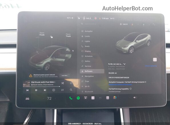 5YJYGDEE3MF109229 2021 TESLA MODEL Y White 