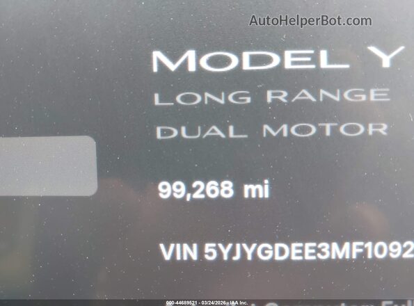 5YJYGDEE3MF109229 2021 TESLA MODEL Y White 