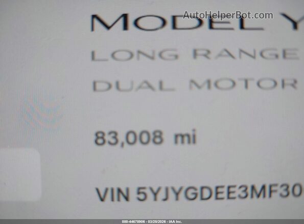 5YJYGDEE3MF300522 2021 TESLA MODEL Y Black 