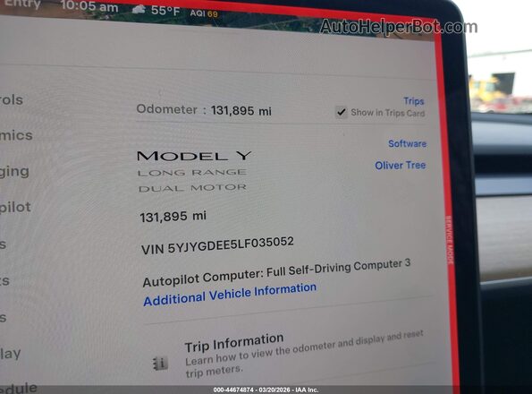 5YJYGDEE5LF035052 2020 TESLA MODEL Y Красный Вид задних сидений