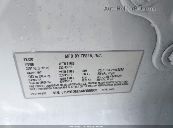 5YJYGDEE5MF096631 2021 TESLA MODEL Y White Շարժիչի բաժամունքի տեսք