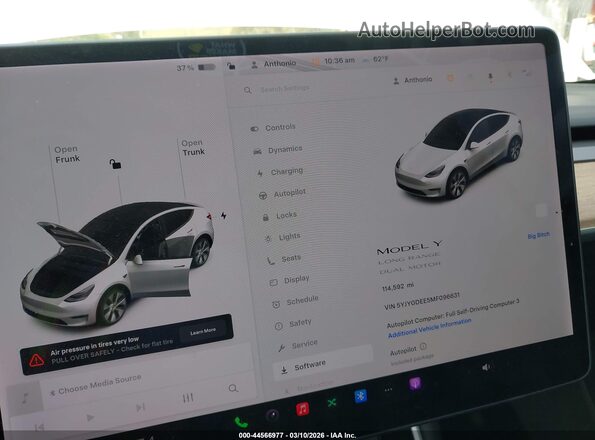 5YJYGDEE5MF096631 2021 TESLA MODEL Y White Հետևի նստատեղերի տեսք