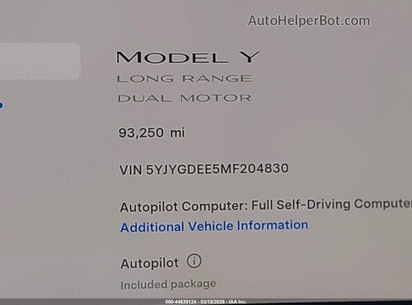 5YJYGDEE5MF204830 2021 TESLA MODEL Y White 