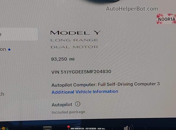 5YJYGDEE5MF204830 2021 TESLA MODEL Y White Հետևի նստատեղերի տեսք