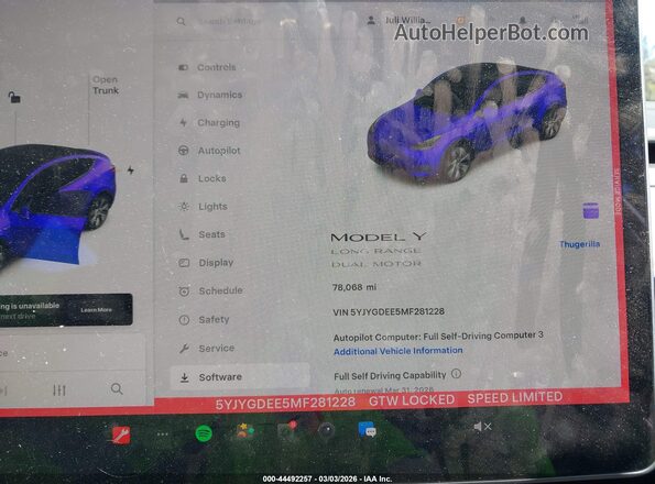 5YJYGDEE5MF281228 2021 TESLA MODEL Y White Հետևի նստատեղերի տեսք