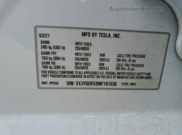 5YJYGDEE8MF161536 2021 TESLA MODEL Белый Вид подкапотного пространства