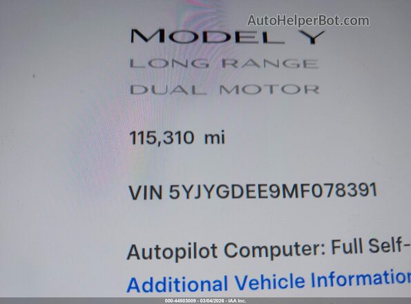 5YJYGDEE9MF078391 2021 TESLA MODEL Y Black 