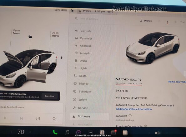 5YJYGDEF1MF209399 2021 TESLA MODEL Y White 