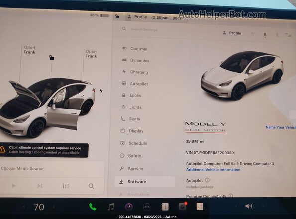 5YJYGDEF1MF209399 2021 TESLA MODEL Y White 
