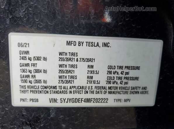 5YJYGDEF4MF202222 2021 TESLA MODEL Черный Вид наклейки с VIN-кодом