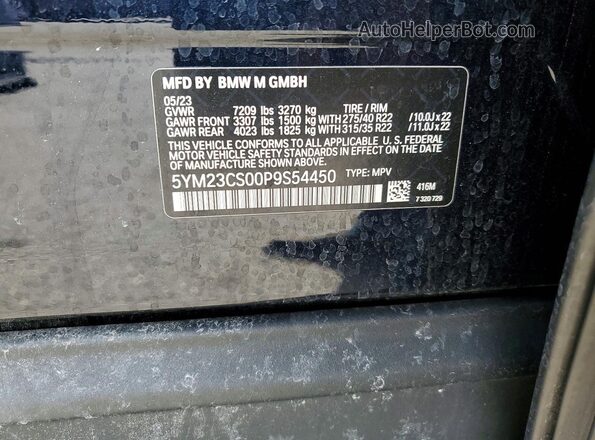 5YM23CS00P9S54450 2023 BMW XM Black VIN კოდის სტიკერის ხედი