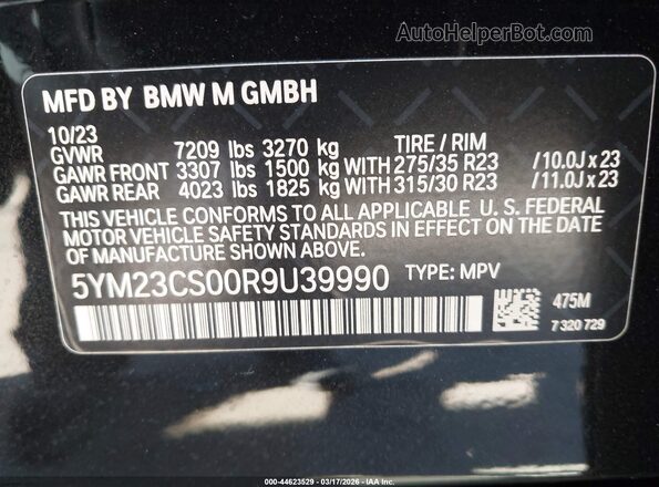 5YM23CS00R9U39990 2024 BMW XM Black Շարժիչի բաժամունքի տեսք