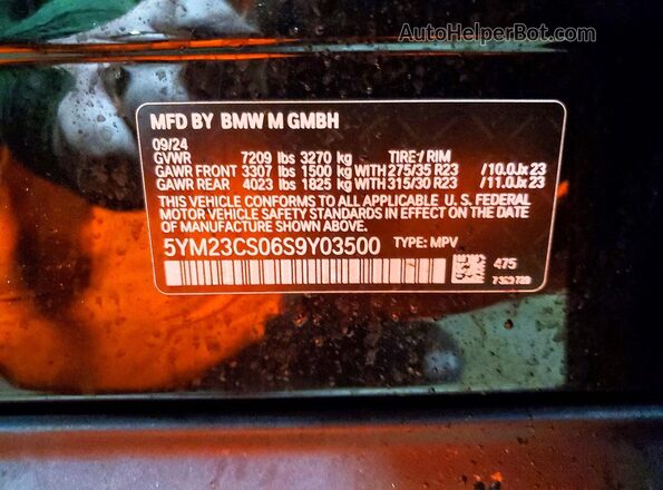 5YM23CS06S9Y03500 2025 BMW XM Черный Вид наклейки с VIN-кодом