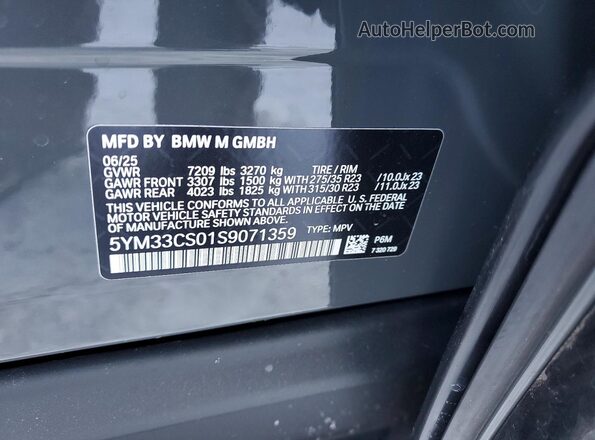 5YM33CS01S9071359 2025 BMW XM Gray VIN կոդի պիտակի տեսք