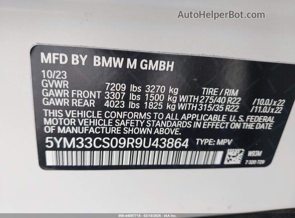 5YM33CS09R9U43864 2024 BMW XM White Вид підкапотного простору