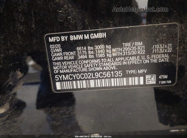 5YMCY0C02L9C56135 2020 BMW X6 M Black Engine compartment view