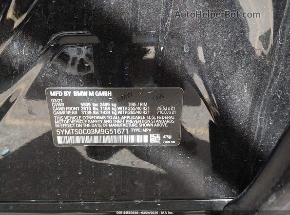 5YMTS0C03M9G51671 2021 BMW X3 Black 