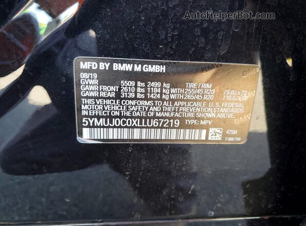 5YMUJ0C0XLLU67219 2020 BMW X4 Черный Вид наклейки с VIN-кодом