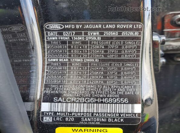 SALCR2BG6HH689556 2017 LAND ROVER DISCOVERY Black 