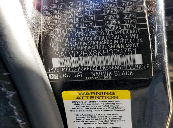 SALVP2RX8KH329751 2019 LAND ROVER RANGE ROVER EVOQUE Black Սալոնի 360 աստիճան տեսք