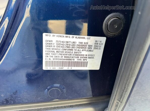 5FRYD4H54HB006216 2017 ACURA MDX Blue 