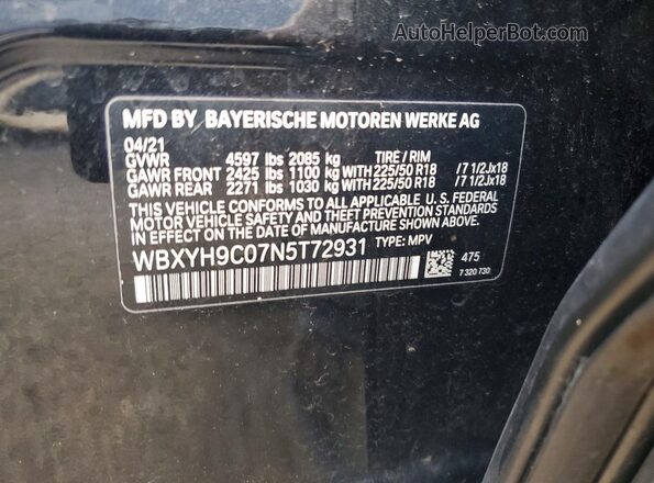 WBXYH9C07N5T72931 2022 BMW X2 Black Widok wnętrza 360 stopni