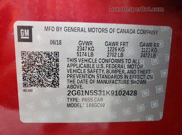 2G61N5S31K9102428 2019 CADILLAC XTS Burgundy 