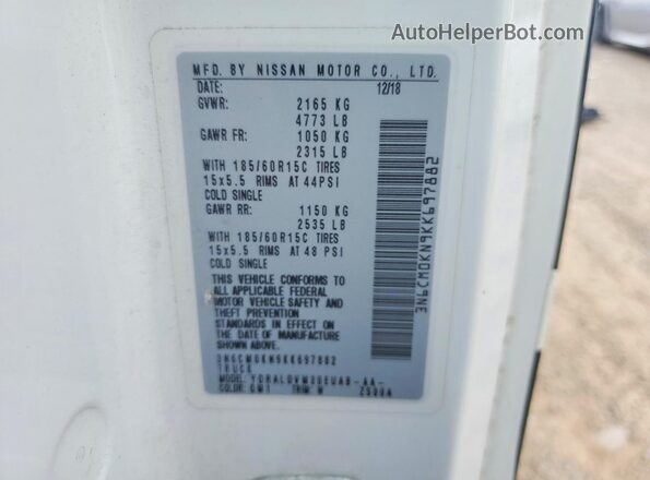 3N6CM0KN9KK697882 2019 NISSAN NV200 White 