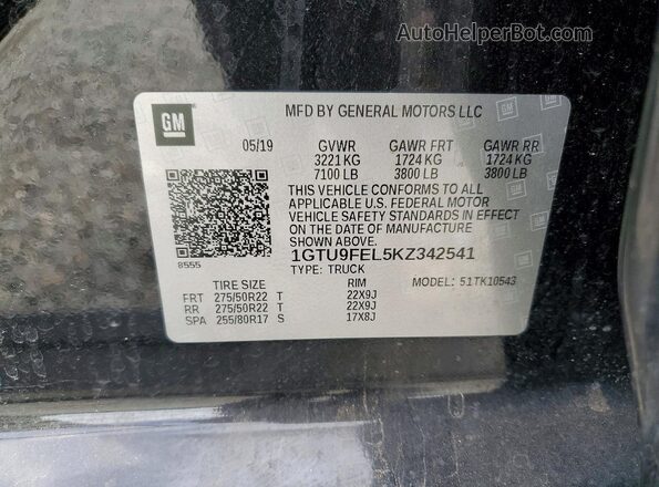 1GTU9FEL5KZ342541 2019 GMC SIERRA Black 