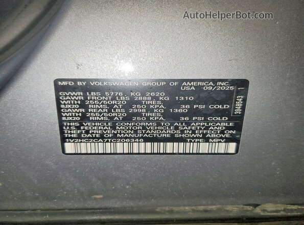 1V2HC2CA7TC206346 2026 VOLKSWAGEN ATLAS Silver სალონის 360-გრადუსიანი ხედი