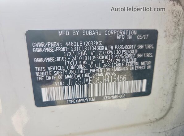 JF2SJAEC8JH415456 2018 SUBARU FORESTER 2.5 White Панорамний вид салону 360°
