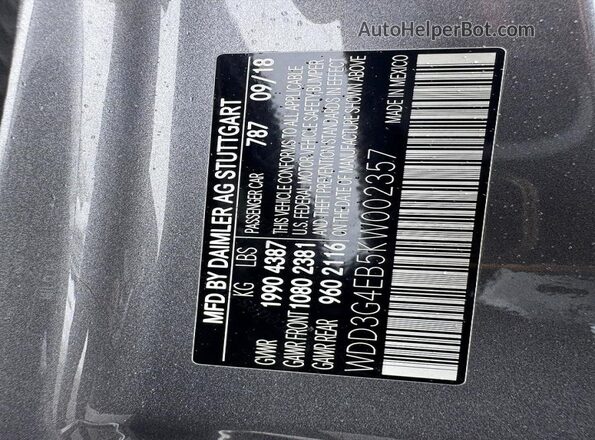 WDD3G4EB5KW002357 2019 MERCEDES-BENZ A-CLASS Серый 