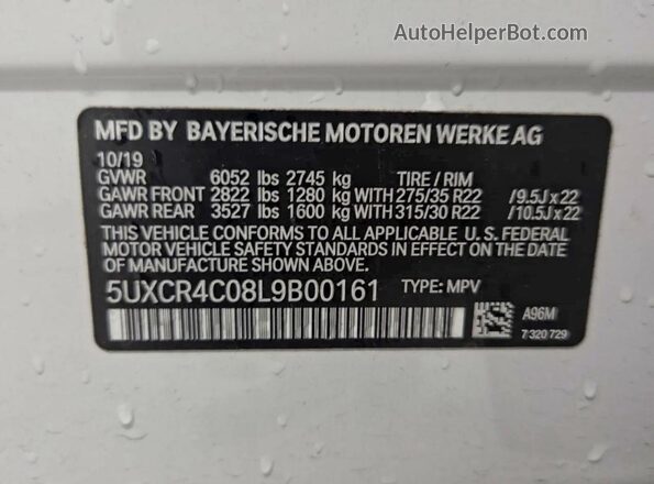 5UXCR4C08L9B00161 2020 BMW X5 White Սալոնի հետևի տեսք