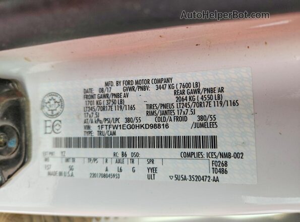 1FTFW1EG0HKD98816 2017 FORD F150 White 
