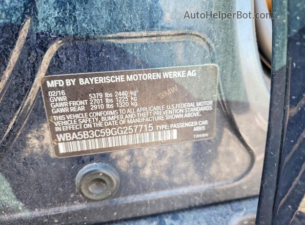 WBA5B3C59GG257715 2016 BMW 5 SERIES Black Widok naklejki z numerem VIN