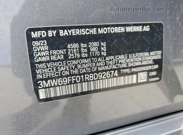 3MW69FF01R8D92674 2024 BMW 3 SERIES Gray სალონის 360-გრადუსიანი ხედი
