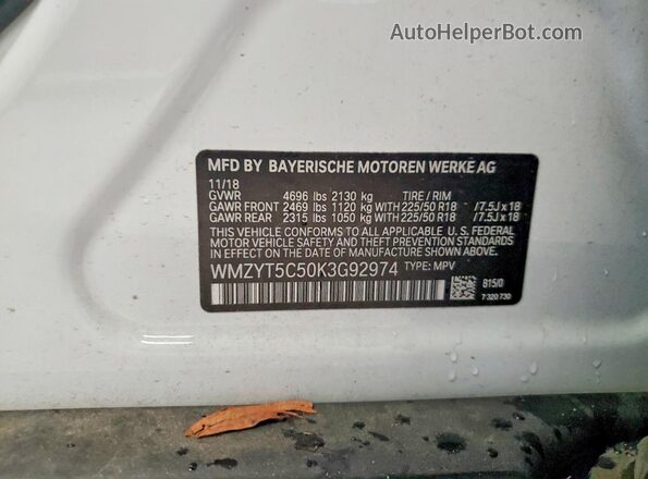 WMZYT5C50K3G92974 2019 MINI COOPER White 
