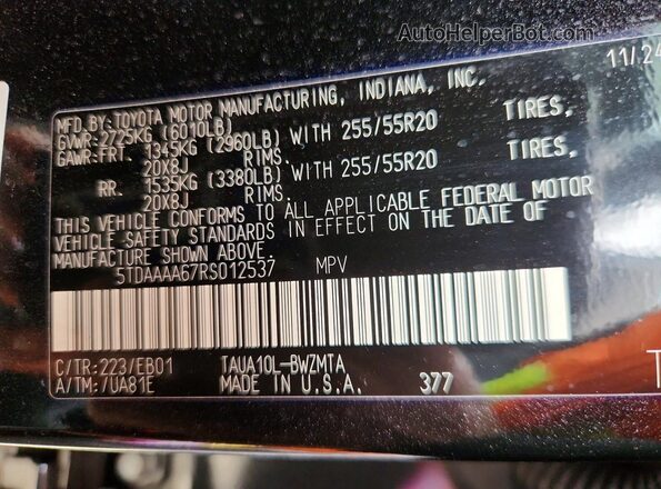 5TDAAAA67RS012537 2024 LEXUS TX Black Vista interior de 360 grados