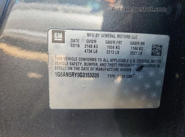 1G6AN5RY9G0153209 2016 CADILLAC ATS-V Серый Вид наклейки с VIN-кодом