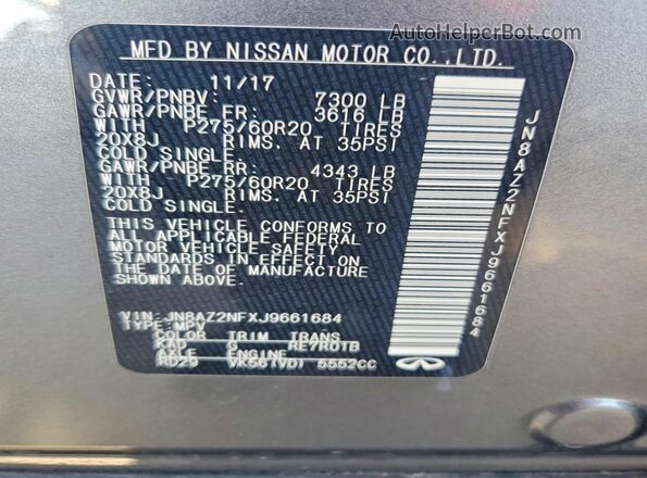 JN8AZ2NFXJ9661684 2018 INFINITI QX80 Серебряный 